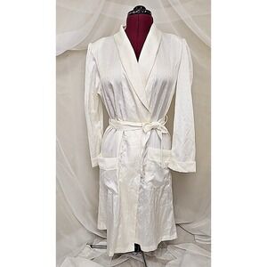 Vtg Victoria's Secret Gold‎ Crown Label Satin Robe Ivory Union USA S?